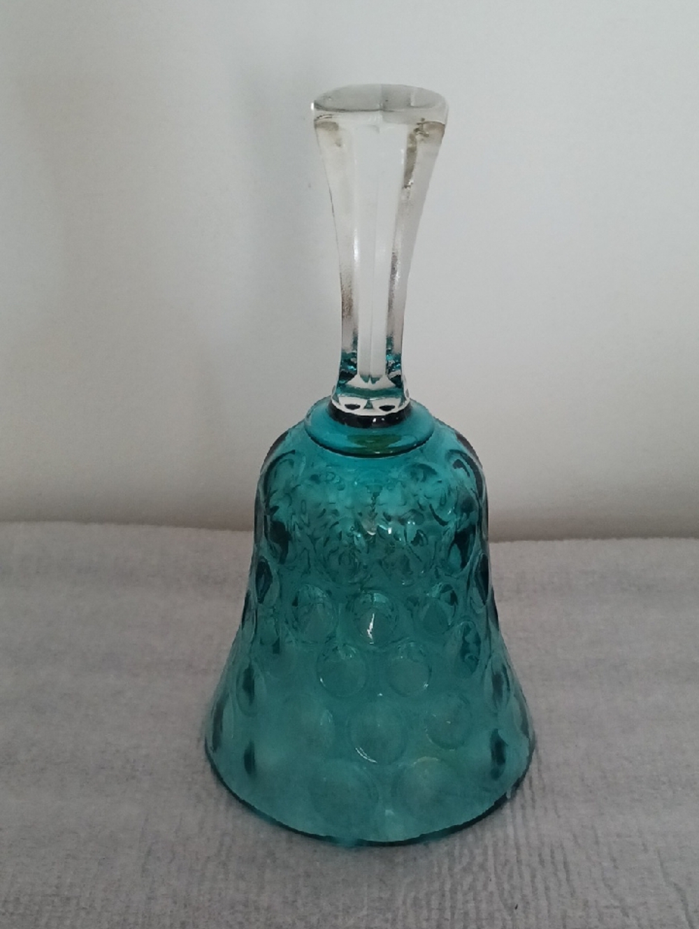 Teal Glass Bell with Clear Handle